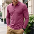 thumbnail image 2 of GEWSEY Mens Long Sleeve Polo Shirt Classic Casual Button Collared Fashion Golf Shirts (Hot Pink, 3XL), 2 of 8