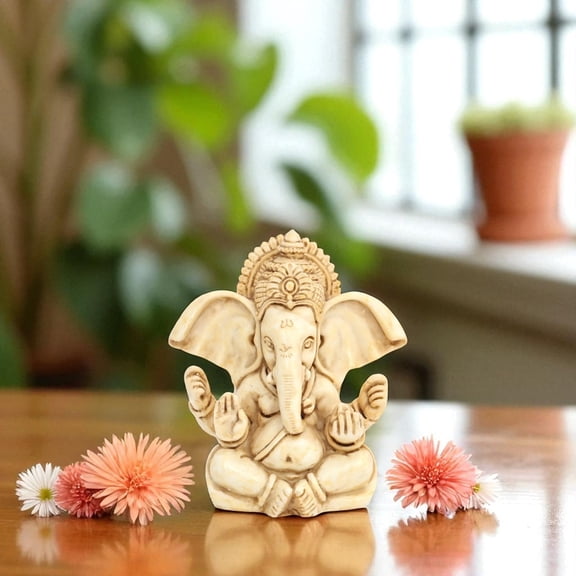 Natriel Cultured Marble Ganesh Ji Idol Prayer and Home Décor Premium Decorative Religious Statue Large Ear