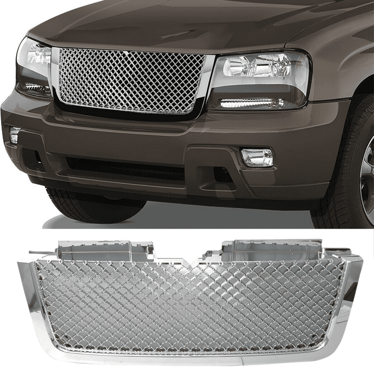 Ikon Motorsports Compatible with 06-09 Chevy Trailblazer LT Front Bumper  Hood Mesh Grill Grille Replacement ABS B Style Chrome 2007 2008