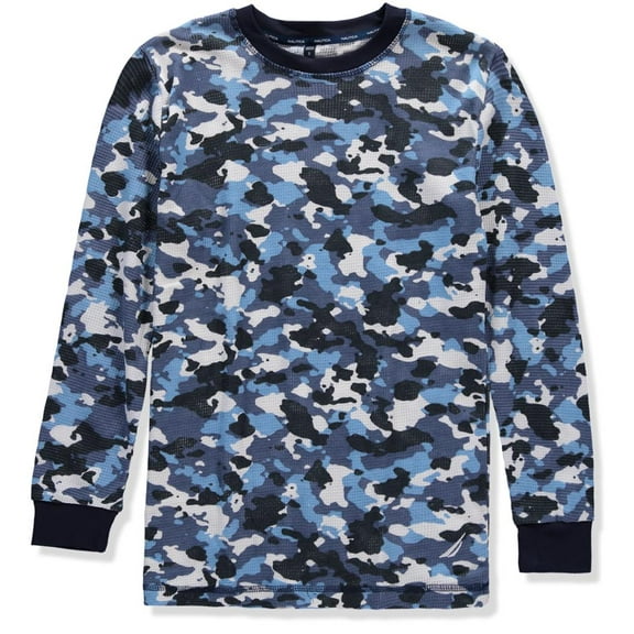 Nautica Mens Waffle Thermal Crew Neck Long Sleeve Top (Camouflage Large)