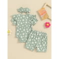 thumbnail image 5 of Musuos Baby Girls Casual Shorts Set, 3M 6M 12M 18M Flower Print Short Sleeve Crew Neck Romper with Shorts and Hairband Summer Outfit, 5 of 10