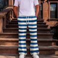 thumbnail image 2 of Men Striped Printed Baggy Pants Elastic Drawstring Waist Wide Leg Casual Sweatpants Loose Streetwear Long Trousers With Pockets 2XL, 2 of 7