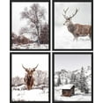 thumbnail image 4 of PixonSign Framed Wall Art Deer Winter Snow Frost Tree Cabin, Set of 4 Nature Wilderness Wall Decor Arts, Animal Wall Décor, Adhesive Canvas Poster, Modern Home Artwork - 11"x14" Black, 4 of 5