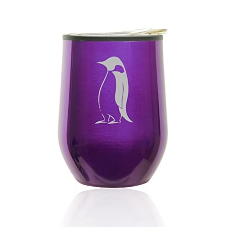 

Stemless Wine Tumbler Coffee Travel Mug Glass with Lid Emperor Penguin (Royal Purple)