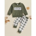 thumbnail image 4 of Baby Toddler Boy Fall Outfits 0 6 12 18 24 Months 2T 3T Long Sleeve Crew Neck Embroidery Sweatshirt + Plaid Pants Set Spring Clothes, 4 of 9