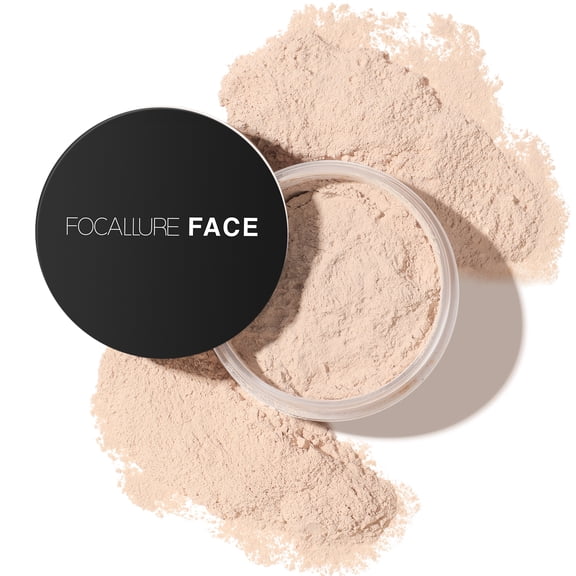FOCALLURE Oil Control Loose Face Powder with Velour Powder Puff , Long-lasting & Lightweight Sets Foundation Makeup, Ivory