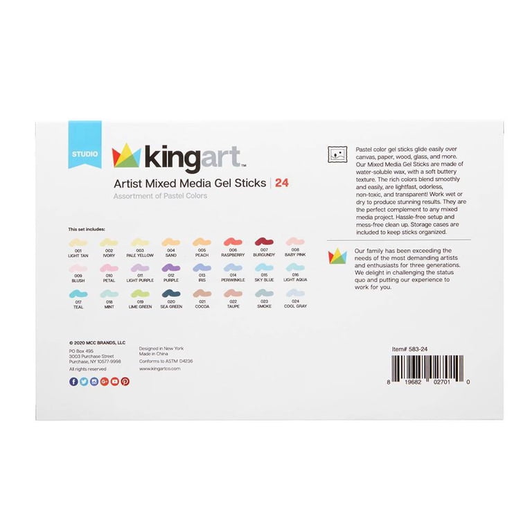 KINGART, Gel Stick Artist Crayons, 24 Pastel Colors, All Ages