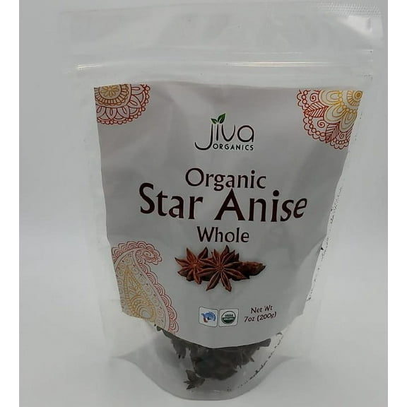 Jiva Organic Whole Star Anise 7 Oz Jumbo Bag - Non-GMO, Non Irradiated, Pure Spice from India, Staranise