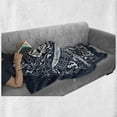 thumbnail image 6 of Skull Soft Flannel Fleece Throw Blanket, Pirates Jolly Roger Flag Sailor Crossed Tools Theme in Blue Tones, Cozy Plush for Indoor and Outdoor Use, 60" x 80", Dark Blue and White, by Ambesonne, 6 of 6