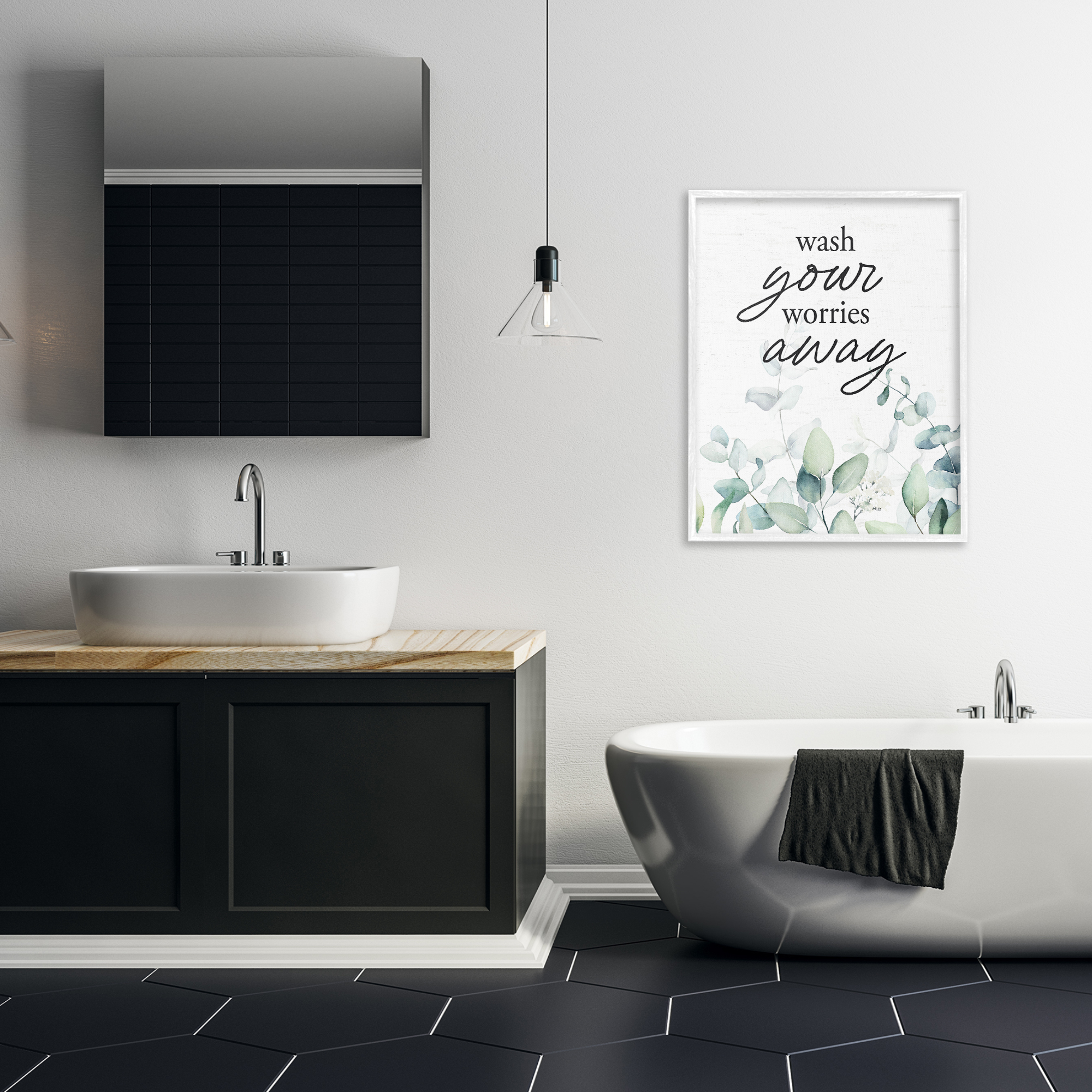 Wash Worries Away Herb Leaves White Framed Giclee Art, design by Lettered and Lined