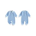 thumbnail image 2 of Cjfdfy Cute Baby Boy Spring Fall Winter Clothes Bewborn Baby Boy Going Home Outfit 0 3 6 12 18 Months Textured Collared Romper Long Sleeve Half Button-up One Pieces Jumpsuit, 2 of 9