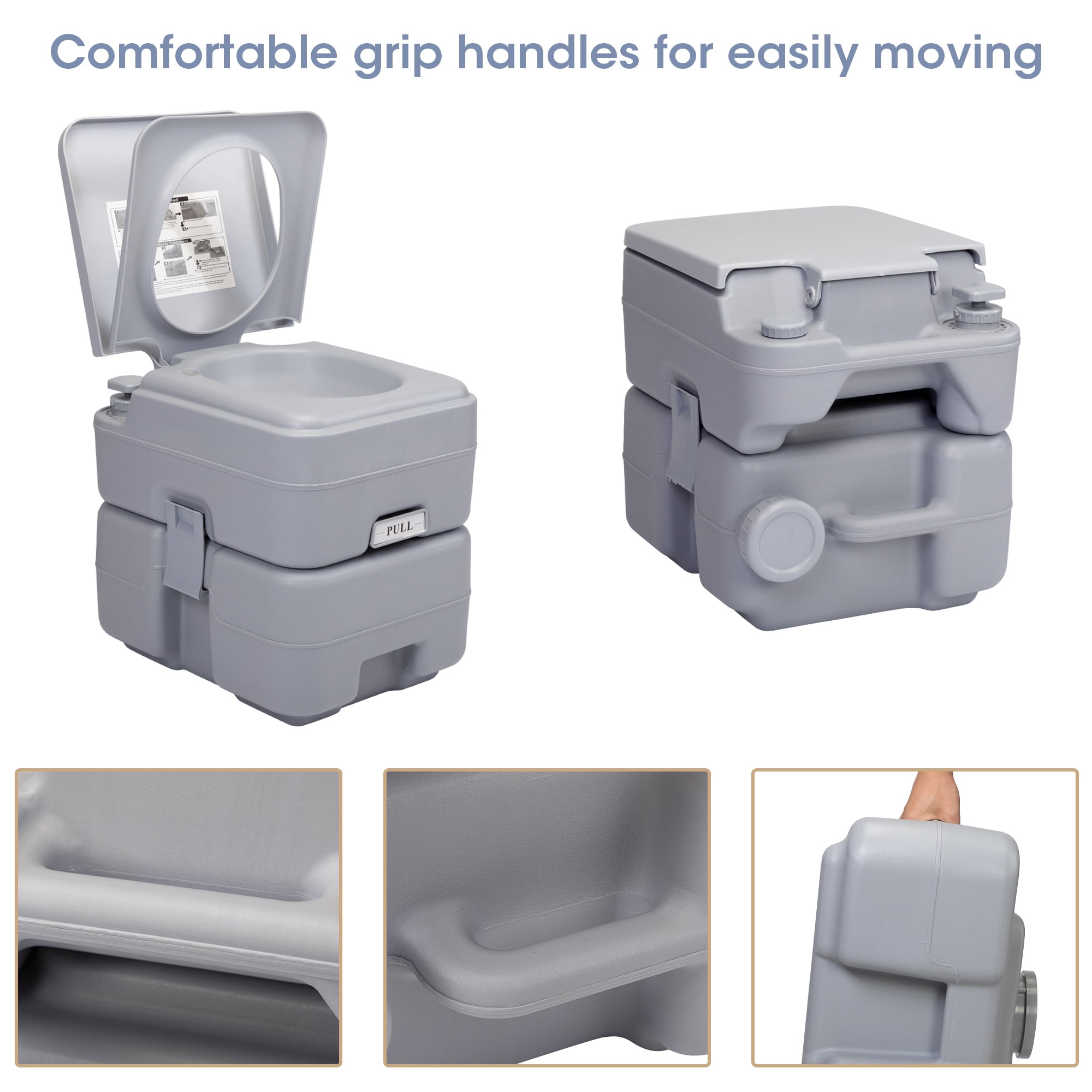JAXPETY 5.3 Gallon Portable Toilet Camping Porta Potty for RV Travel, Boat and Trips, Gray