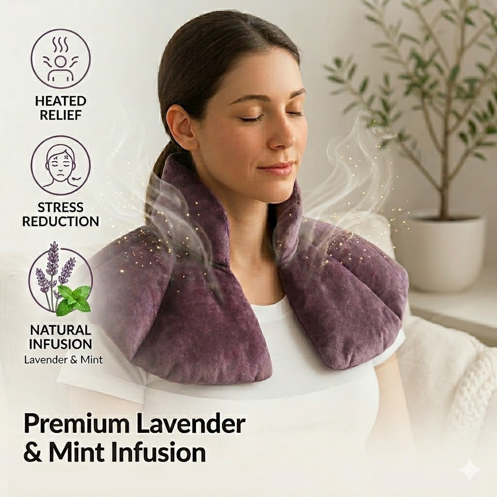 Kozi Neck Heating Pad | Microwaveable Weighted Shoulder Heating Pad | Neck and Shoulder Heating Pad with Clay Beads & Aromatherapy (Amethyst)