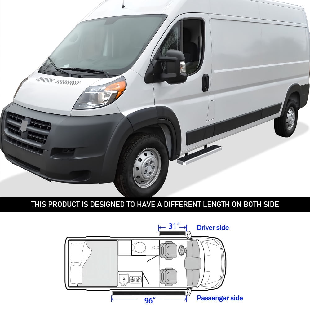 APS Running Boards 5in Silver Compatible with Ram ProMaster 2014-2026 Full Size Van 136 inches 159 inches Wheelbase 3-Door 304 Stainless Steel (Nerf Bars Side Steps Side Bars)