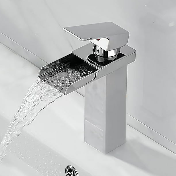 Grifo de cascada bano negro grifo de lavabo de cascada alta grifo de lavabo moderno para bano mezclador monomando de laton para bano con cano alto Walmart en linea