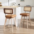 thumbnail image 2 of Zesthouse 26.2" Swivel Counter Height Bar Stools Set of 2, Upholstered Faux Leather Counter Stools with Rattan Back, Mid Century Barstools with Solid Wood Frame for Kitchen Island, Brown, 2 of 11
