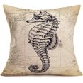 thumbnail image 4 of Set of 4 Vintage Map Marine Pillow Covers Ocean Animals Caribbean Starfish Octopus Lobster Seahorse Throw Pillow Case Square Cotton Linen 18x18 Home Decor Cushion Cover (Mediterranean Style), 4 of 6