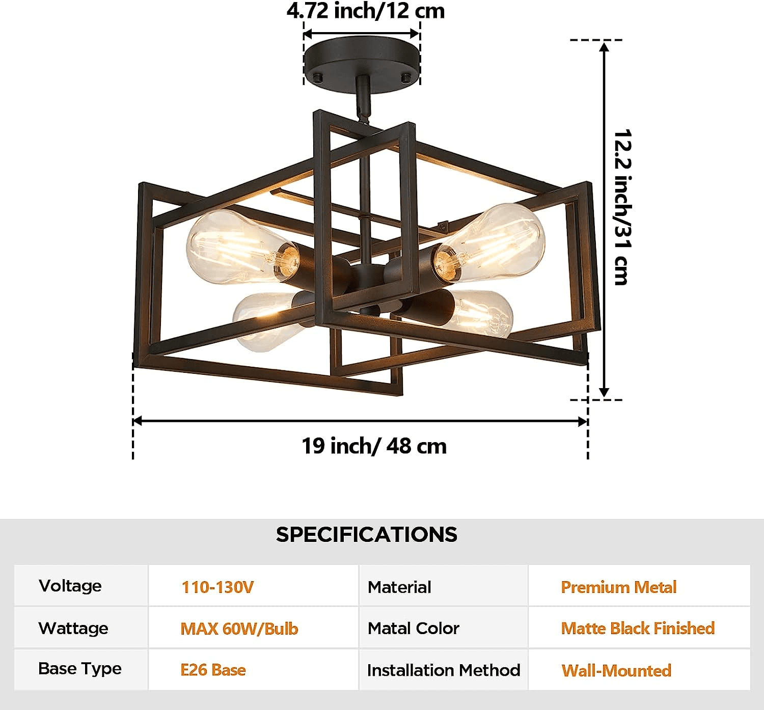 Flush Mount Ceiling Light Fixture Industrial Metal Close to Ceiling Lights,Farmhouse Lighting for Hallway Bedroom Kitchen Dining