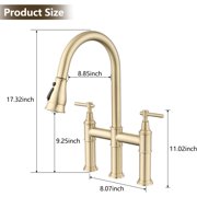 Double Handle Bridge Kitchen Faucet with Pull-Down Spray Head
