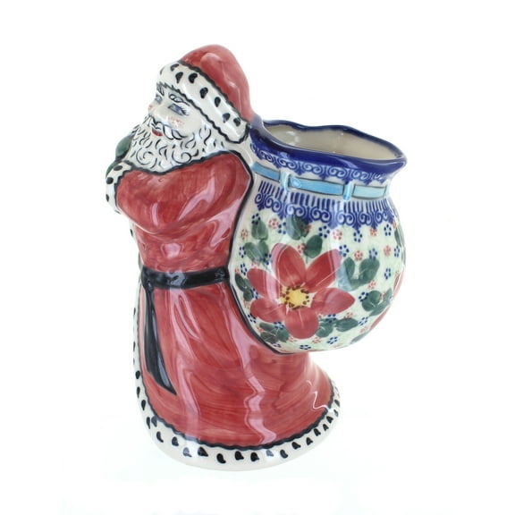 Blue Rose Polish Pottery Pointsettia Santa Claus