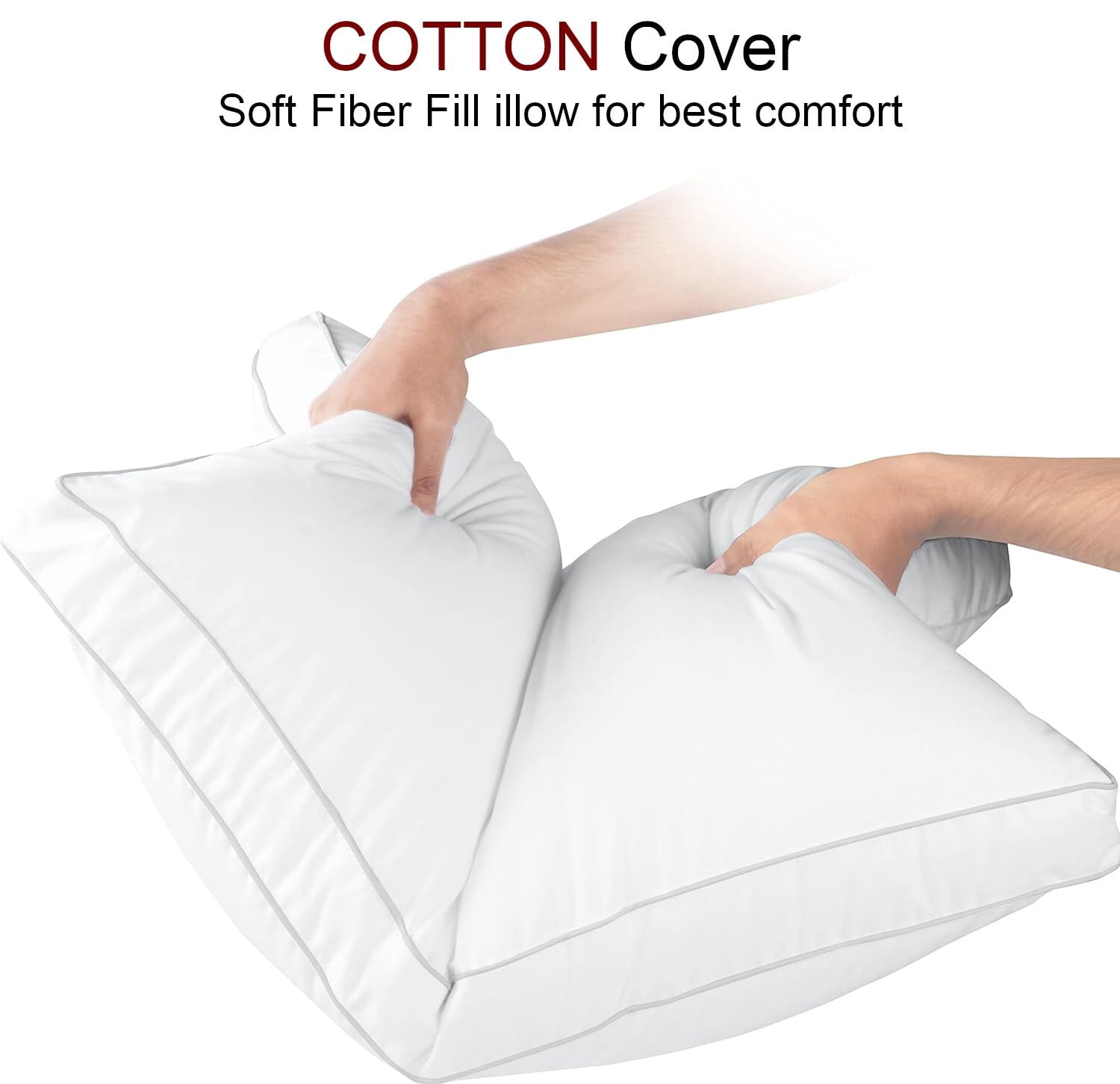 Set of 2 Queen Bed Pillows with Cotton Cover and Soft High Pile Filling