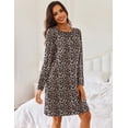 thumbnail image 4 of Ekouaer 2 Packs Nightgown for Women Night Shirt Sleep Dress Long Sleeve Sleepwear Leopard Printed Pajama Dress, 4 of 6