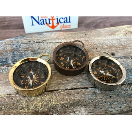 - Brass Pocket Compass - Polished, Antique, Silver Finish - Nautical Necklace Pendant Charm - Old Vintage Style