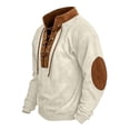 thumbnail image 7 of SHIXINCHIL Corduroy Sweatshirts for Men Fall Trendy Long Sleeve Button Up Henley Shirts Vintage Medieval Stand Collar Pullovers with Elbow Patches Beige XXXL, 7 of 7