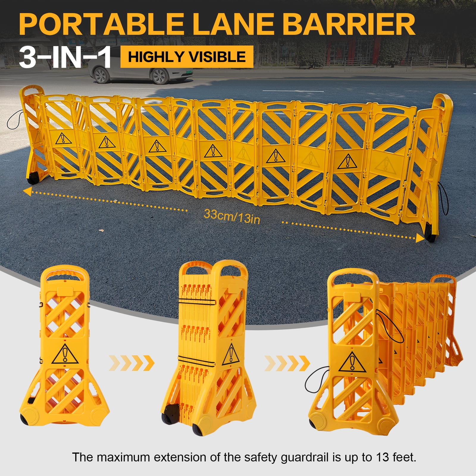 golytefs Expandable Barricade Gate with Wheels Traffic Barricade Fence for Garden Indoor
