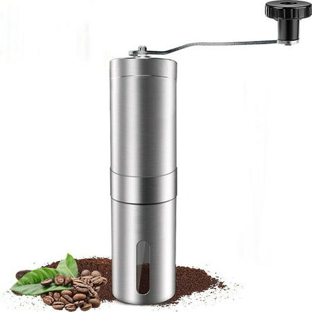 Manual Coffee Grinder, Conical Burr Mill, Brushed Stainless Steel, Adjustable Ceramic Burr