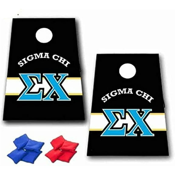 Sigma Chi Cornhole Bag Toss Game - Horizontal Stripe - 8 Bags Included, VictoryStore Cornhole Games - 36"L x 24"W