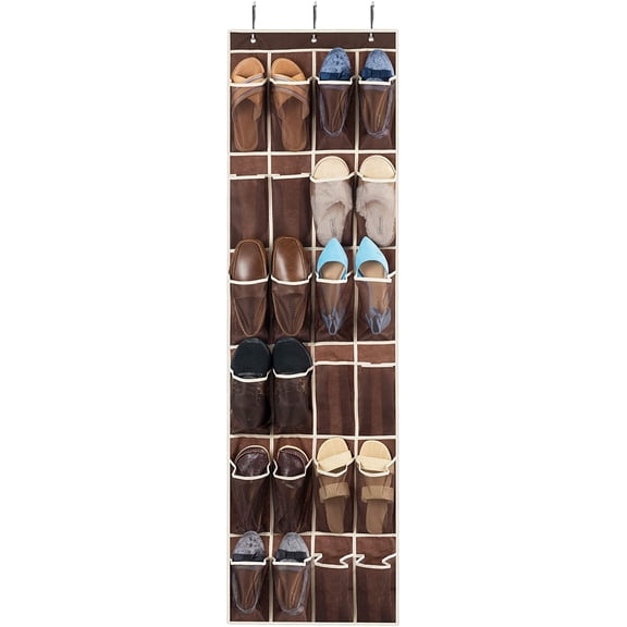 Over the Door Shoe Organizer - 24 Breathable Pockets, Hanging Shoe Holder for Maximizing Shoe Storage (Java)