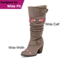 thumbnail image 4 of Love Steetly Women's Extra Wide Calf Knee High Boots, Soft Faux Suede, Two Large Round Buckle Straps, Slouchy Ruched Shaft Textured Stacked Heel Boots., 4 of 8