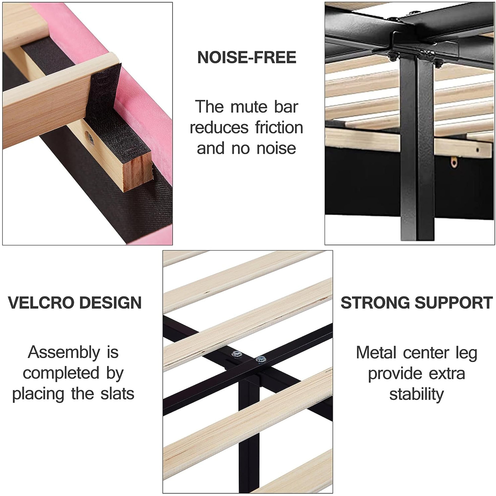 VECELO Queen Bed Frame, Nailhead Trim Upholstered Platform Bed with Adjustable Headboard, Wooden Slats Support/No Box Spring Needed, Pink