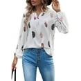 thumbnail image 3 of DYMADE Women Plus Size V-Neck Feather Print Long Sleeve Loose Blouse Top, 3 of 6