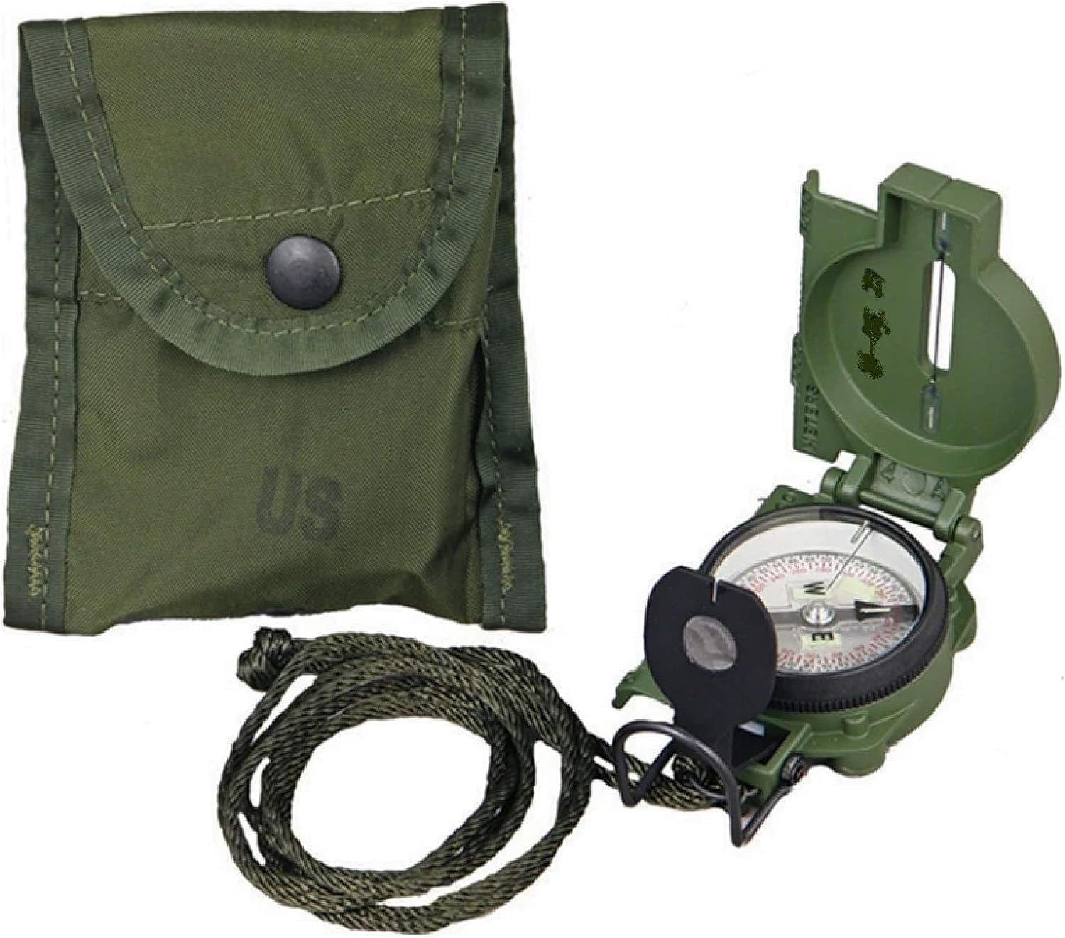 U.S. Military Tritium Lensatic Compass - Shockproof, Waterproof, With Tritium Lights, Snap Pouch