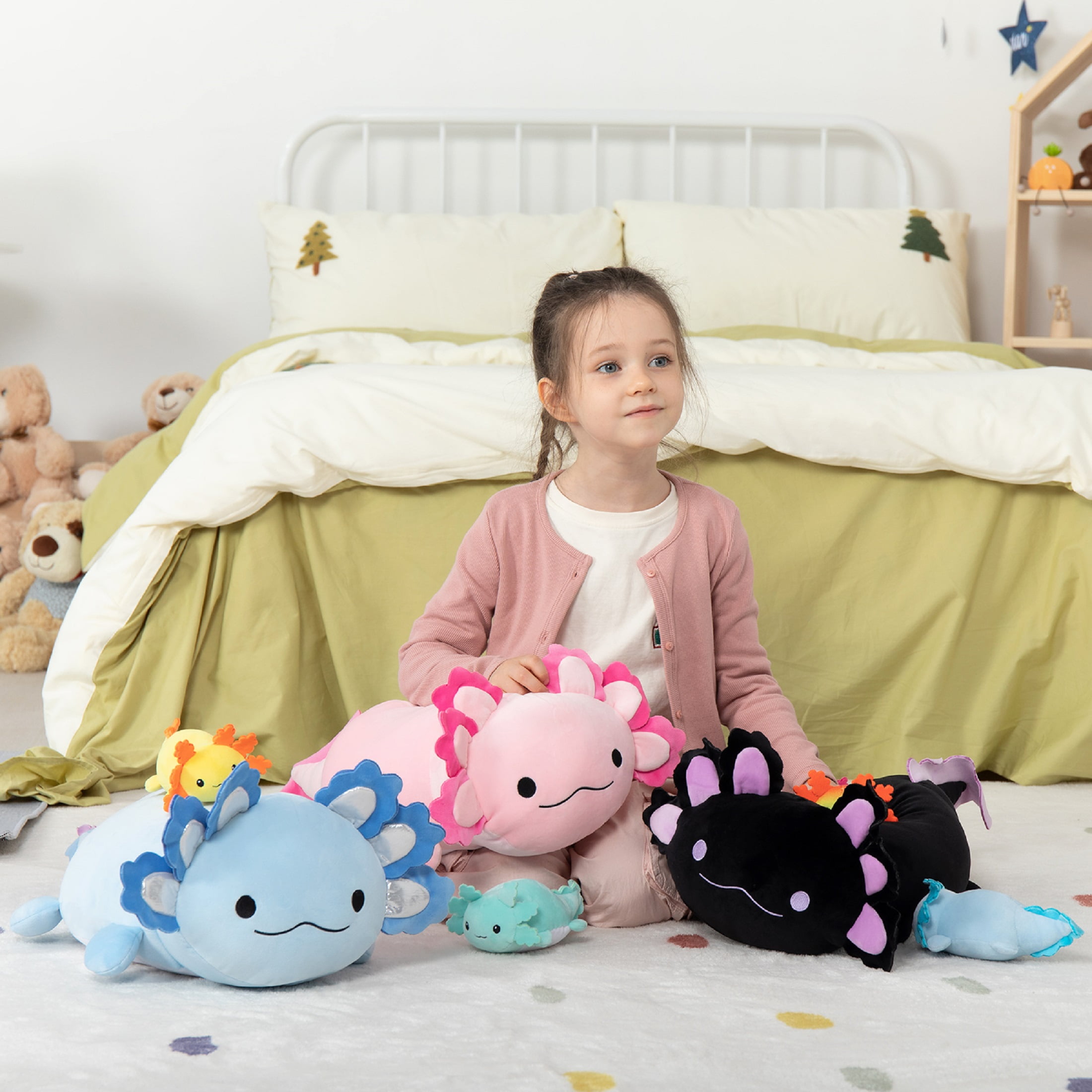 MaoGoLan 23.5" Giant Axolotl Stuffed Animals with 3 Babies Inside Large Axolotl Plush Toy