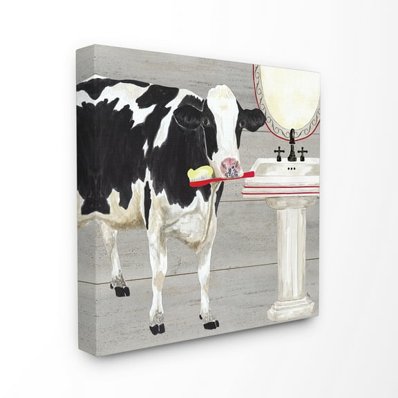 The Stupell Home Decor Collection Bath Time For Cows at Sink Canvas Wall Art