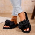 thumbnail image 3 of Women Fluffy Faux Fur Glitter Bow Square Open Toe Slide Slippers Black 7.5-8.5, 3 of 9