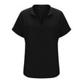 thumbnail image 5 of ZQUUVOU Women's Cotton And Linen Casual V-Neck Solid Color Short Sleeved Loose T-Shirt Top Short Sleeved V-Neck Top Black, 5 of 8