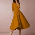 thumbnail image 2 of fartey Women's 3/4 Sleeves A Line Dress Deep V Neck Maxi Dresses with Pockets Flared Swing Sundress Soft Stretch Prom Evening Party Dress, 2 of 7