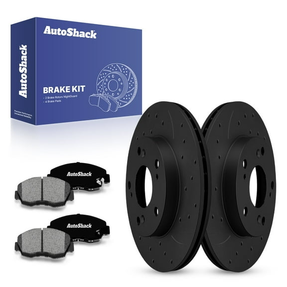 AutoShack Front Drilled & Slotted Brake Rotors Premium Ceramic Brake Pads | Replacement for 2010 Honda Civic 1.8L 2.0L FWD | Black E-Coated | 6-PC Brake Kit | NightGuard