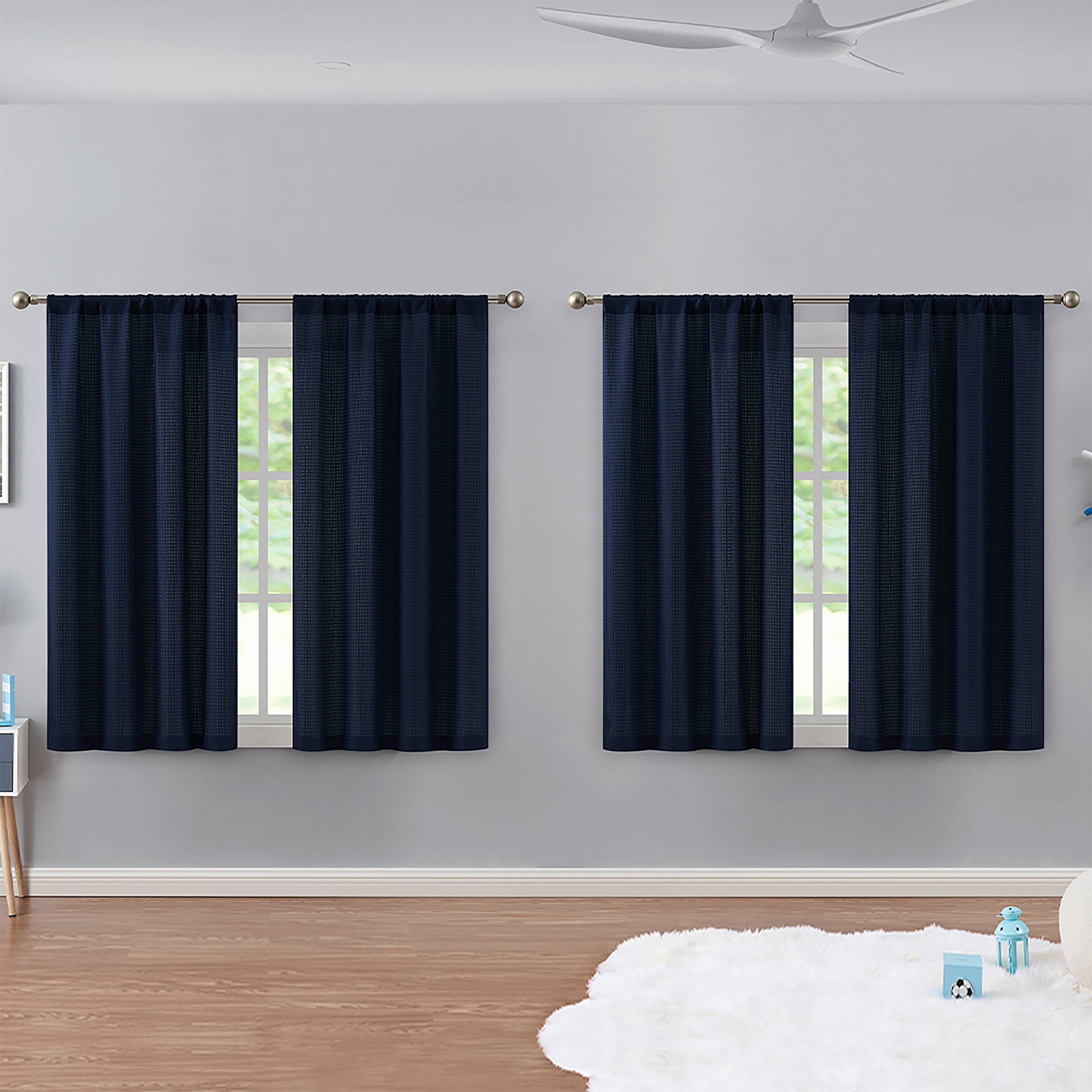 Hopscotch Hayden 4-Piece Waffle Room Darkening Curtain Panel Set 38"x84" - Navy