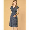 thumbnail image 4 of Unique Bargains Women's V Neck Floral Ruffle Trim Cuff  Wrap Midi Dress, 4 of 6