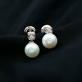 thumbnail image 3 of Rosec Jewels Elegant Freshwater Pearl Drop Earrings with Diamond for Women - 8 mm, 925 Sterling Silver, 3 of 8