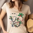 thumbnail image 4 of Nurse Stethoscope Graphic T-Shirt | Medical Lights and Holly Design Tee, Dark Heather, Size L, 4 of 6