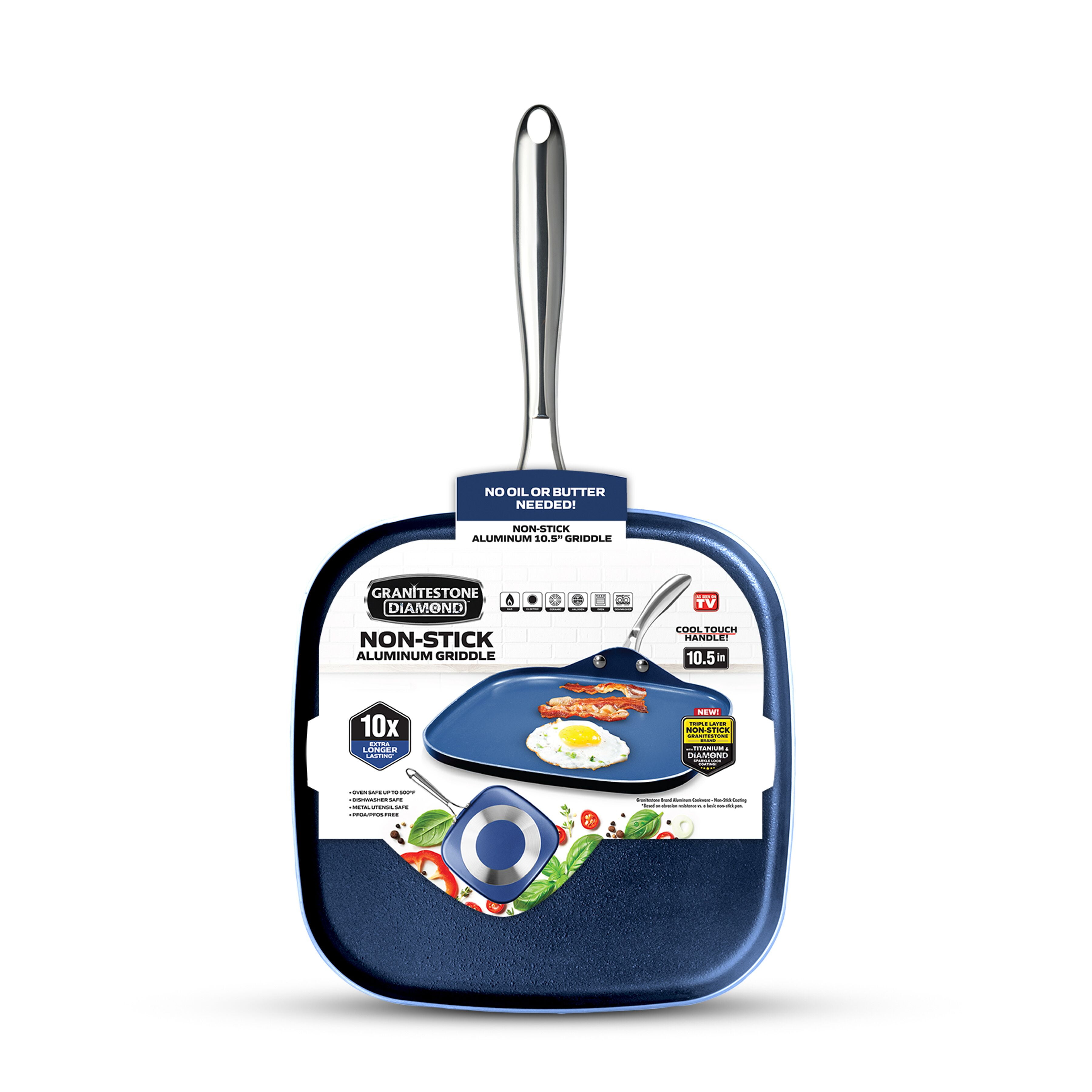 Granite Stone Blue Square Nonstick Griddle Pan with Ultra Durable