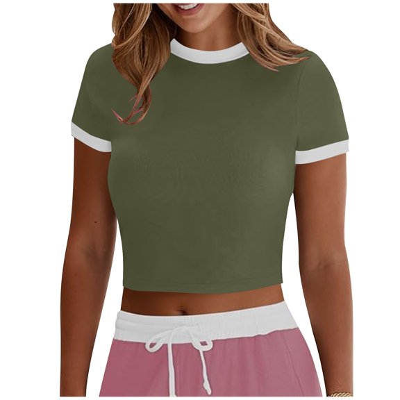 Summer Fashion Womens Tops 2025 Plus Size Solid Color Round-Neck Short Sleeve Slim-body Blouse Top