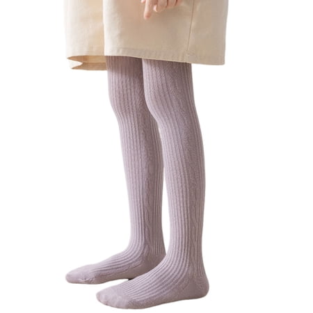 Lenpel Girls Cable Knit Tights Toddler Baby Cotton Ribbed Footed Stockings School Pantyhose Leggings for Kids(Purple 9-12 Years)