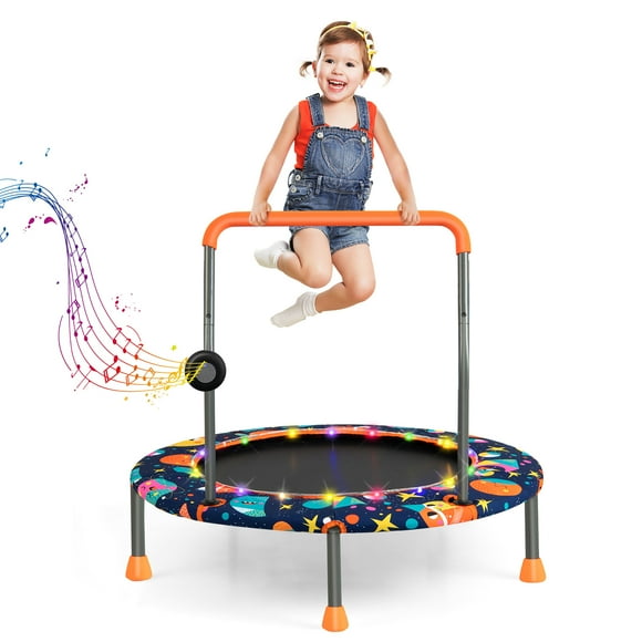 Costway 36" Mini Toddler Trampoline W/LED Bluetooth Speaker Detachable Handle Kids Gifts
